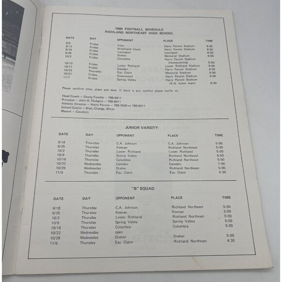 Richland Northeast Cavaliers 1979 & 1980 Football Programs High School Columbia - Picture 8 of 10